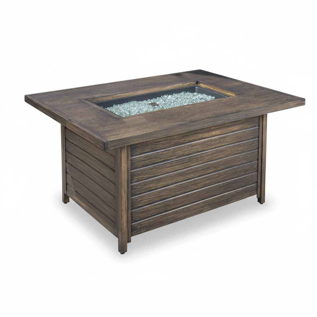 Tortuga Outdoor Rectangular Propane Fire Table – Wood-Look Finish