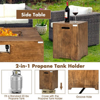 2 Pieces Outdoor Propane Fire Pit Table Set, Patiojoy 48 Inch Rustic 50,000 BTU Rectangular Gas Fire Pit Table with 20 Lbs Tank Side Table, Lava Rocks, Cover for Patio, Garden, Yard