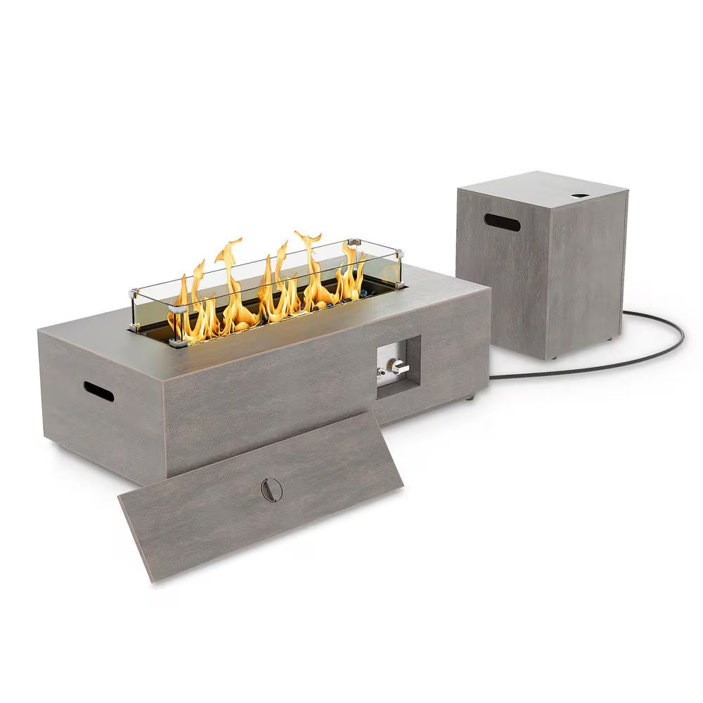 50000 BTU Coating Steel Propane Fire Pit Table in Gray Rectangular Modern Outdoor Gas Fire Table with Tank Holder
