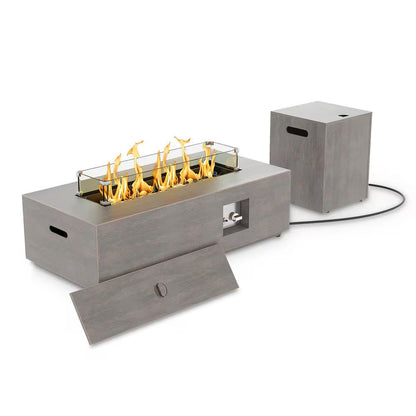 50000 BTU Coating Steel Propane Fire Pit Table in Gray Rectangular Modern Outdoor Gas Fire Table with Tank Holder