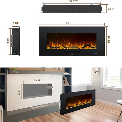 Oxharkflame 42In Recessed Wallmounted Electric Fireplace Insert 1500W Black