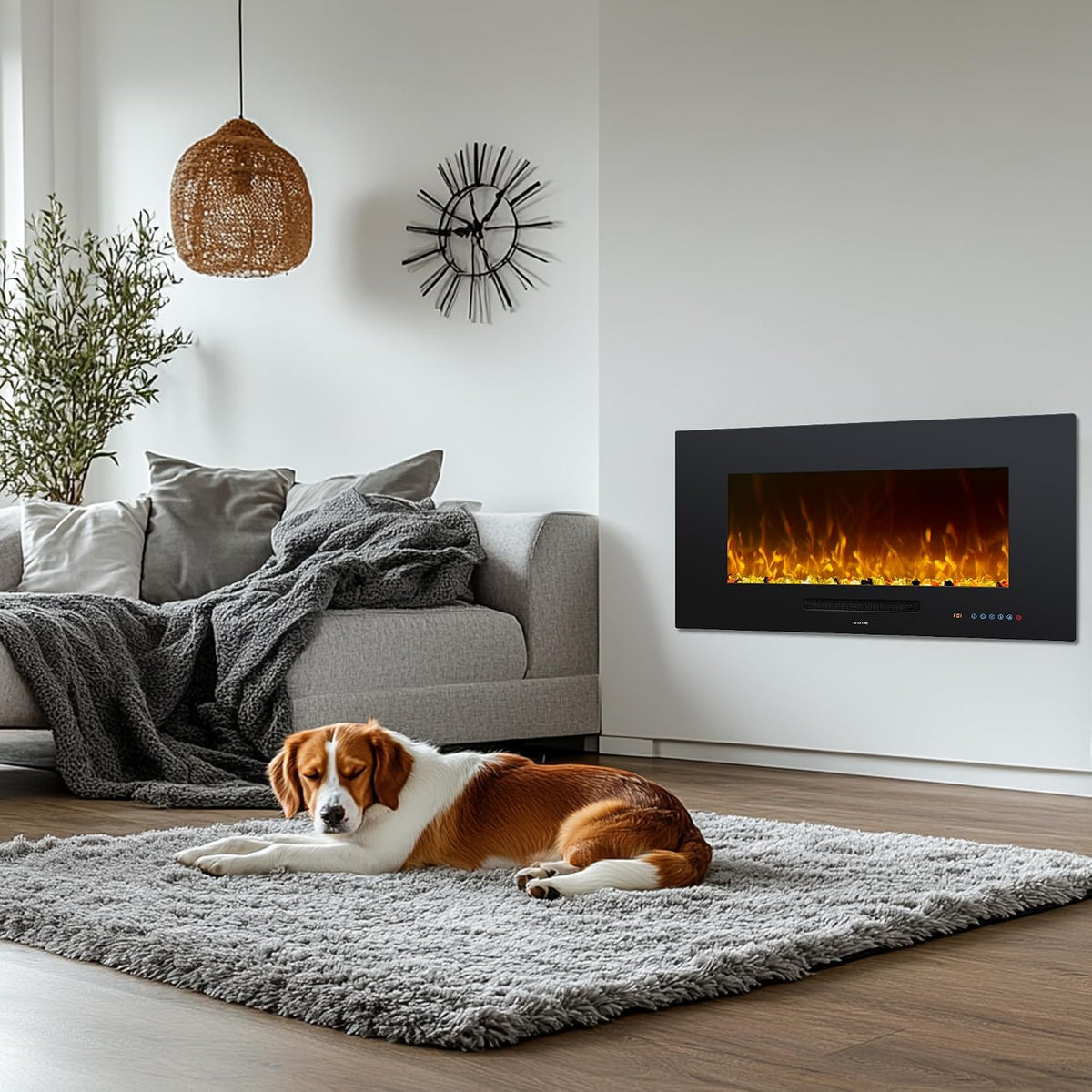 Oxharkflame 42In Recessed Wallmounted Electric Fireplace Insert 1500W Black