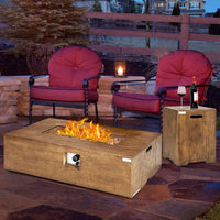 2 Pieces Outdoor Propane Fire Pit Table Set, Patiojoy 48 Inch Rustic 50,000 BTU Rectangular Gas Fire Pit Table with 20 Lbs Tank Side Table, Lava Rocks, Cover for Patio, Garden, Yard