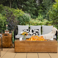 2 Pieces Outdoor Propane Fire Pit Table Set, Patiojoy 48 Inch Rustic 50,000 BTU Rectangular Gas Fire Pit Table with 20 Lbs Tank Side Table, Lava Rocks, Cover for Patio, Garden, Yard