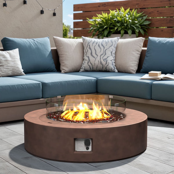 Ventopyr 40.5" Round Propane Fire Pit Coffee Table – Wind Guard & Fire Glass