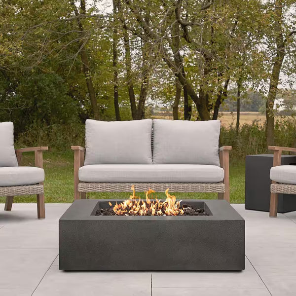 Jensen Co Brookhurst 42" Square GFRC Propane Fire Pit – 100,000 BTU, Lava Rocks