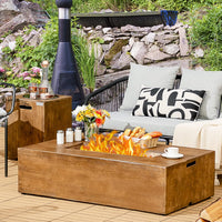 2 Pieces Outdoor Propane Fire Pit Table Set, Patiojoy 48 Inch Rustic 50,000 BTU Rectangular Gas Fire Pit Table with 20 Lbs Tank Side Table, Lava Rocks, Cover for Patio, Garden, Yard