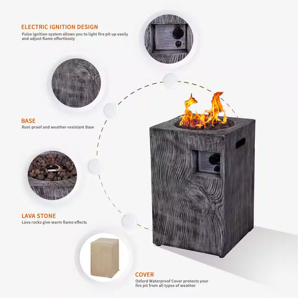 HeatMaxx Column Propane Fire Pit – 30,000 BTU, Wood-Look Finish
