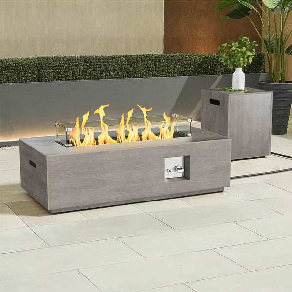 Jensen Co Rectangular Propane Fire Pit Table – 50,000 BTU, Gray Steel, Tank Holder