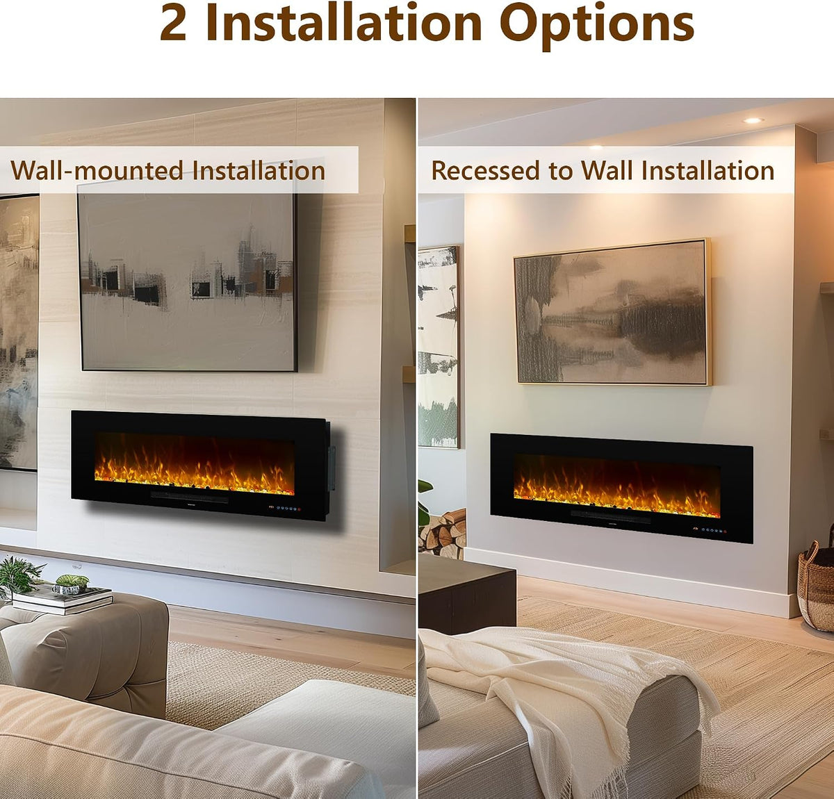 Oxharkflame 42In Recessed Wallmounted Electric Fireplace Insert 1500W Black
