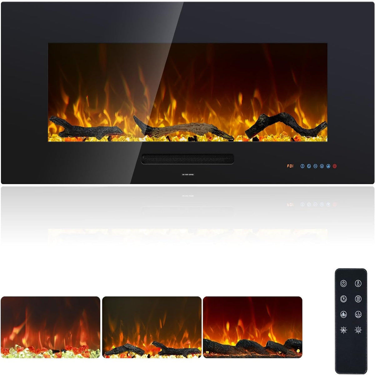 Oxharkflame 42In Recessed Wallmounted Electric Fireplace Insert 1500W Black