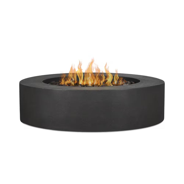 Jensen Co Brookhurst 43" Round GFRC Propane Fire Pit – Carbon Finish, Lava Rocks