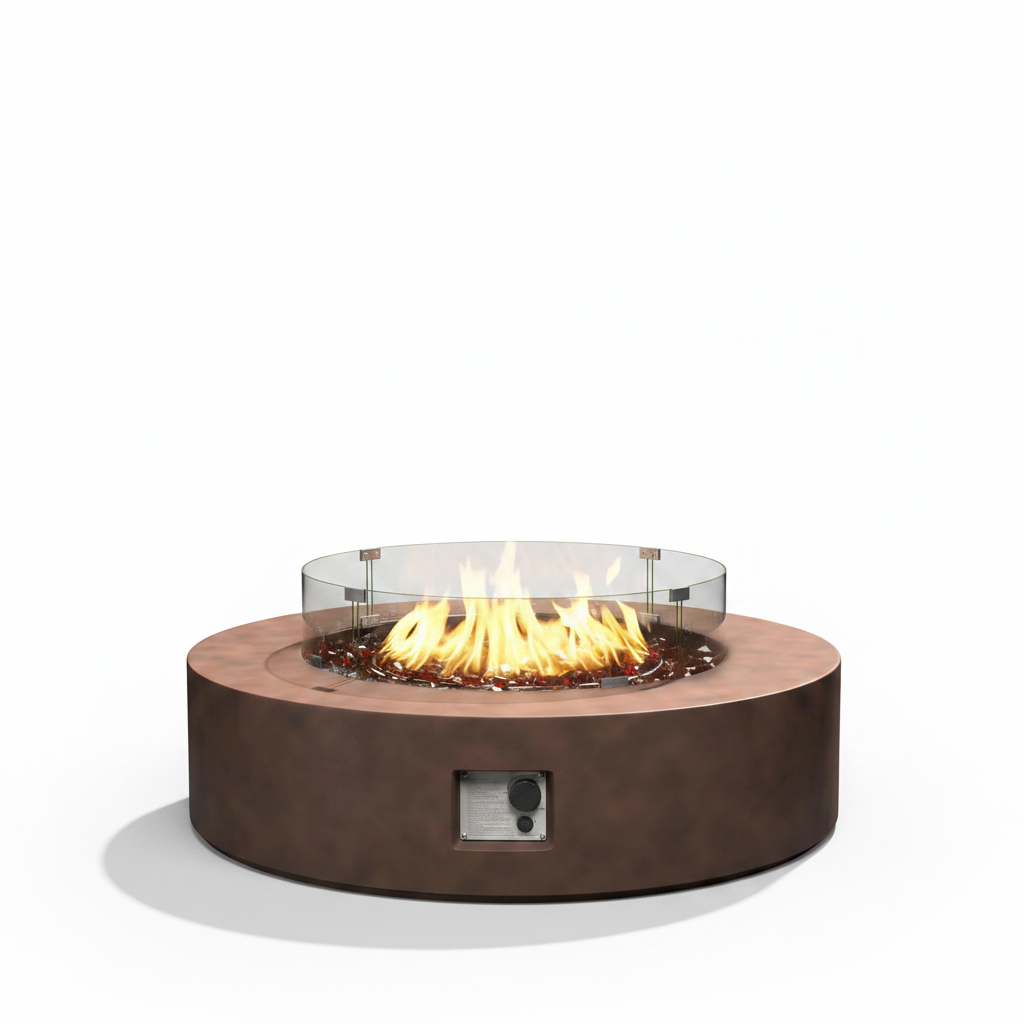 Ventopyr 40.5" Round Propane Fire Pit Coffee Table – Wind Guard & Fire Glass