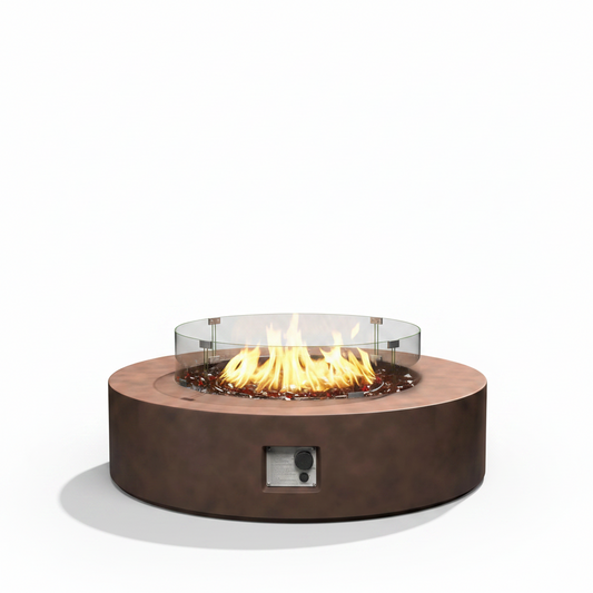 Ventopyr 40.5" Round Propane Fire Pit Coffee Table – Wind Guard & Fire Glass