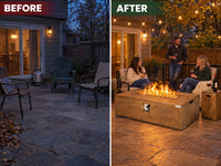 2 Pieces Outdoor Propane Fire Pit Table Set, Patiojoy 48 Inch Rustic 50,000 BTU Rectangular Gas Fire Pit Table with 20 Lbs Tank Side Table, Lava Rocks, Cover for Patio, Garden, Yard — Before & After