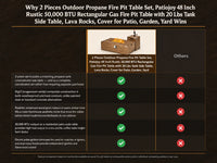 2 Pieces Outdoor Propane Fire Pit Table Set, Patiojoy 48 Inch Rustic 50,000 BTU Rectangular Gas Fire Pit Table with 20 Lbs Tank Side Table, Lava Rocks, Cover for Patio, Garden, Yard — Comparison