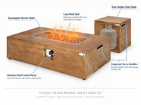 2 Pieces Outdoor Propane Fire Pit Table Set, Patiojoy 48 Inch Rustic 50,000 BTU Rectangular Gas Fire Pit Table with 20 Lbs Tank Side Table, Lava Rocks, Cover for Patio, Garden, Yard — How It Works