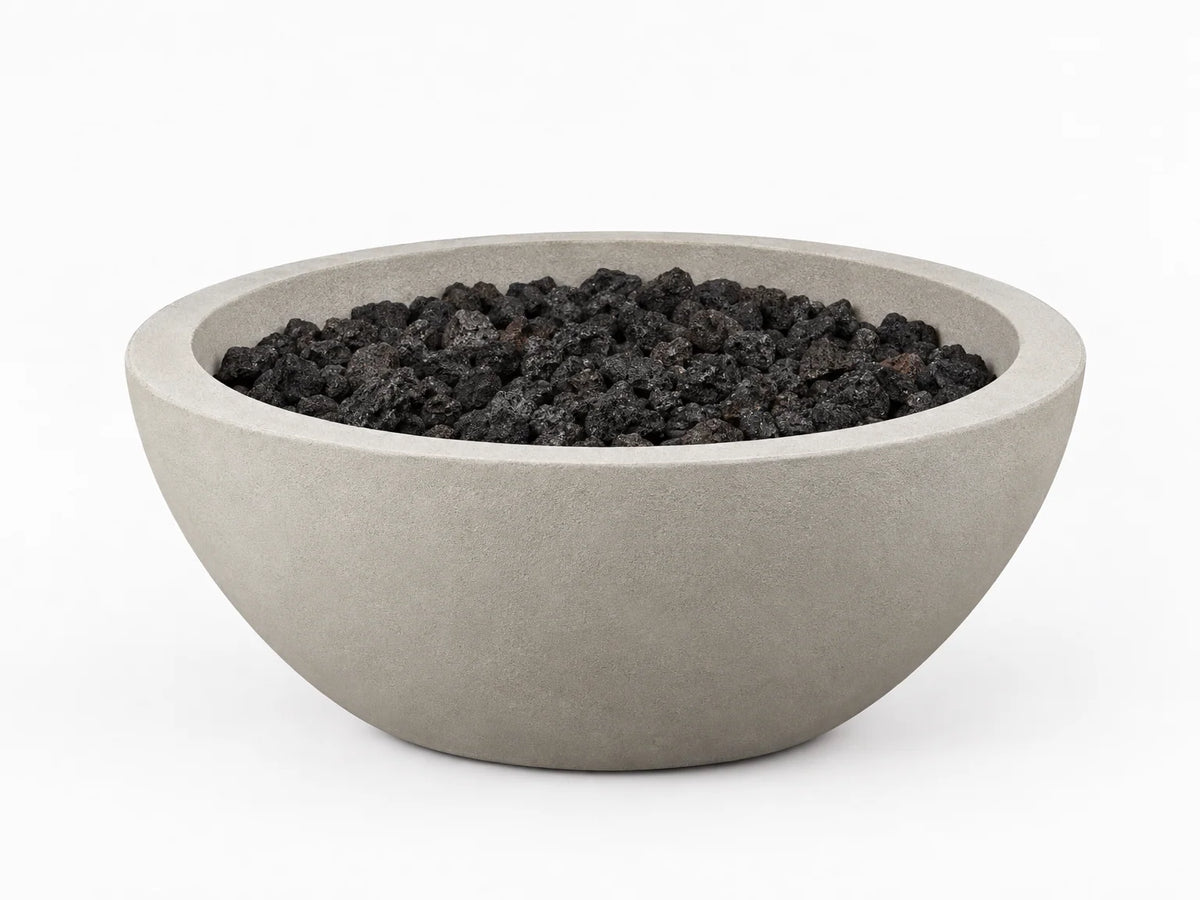 Pompton 42 In. round Concrete Composite Propane Fire Pit in Fog with Vinyl Cover — Studio Shot